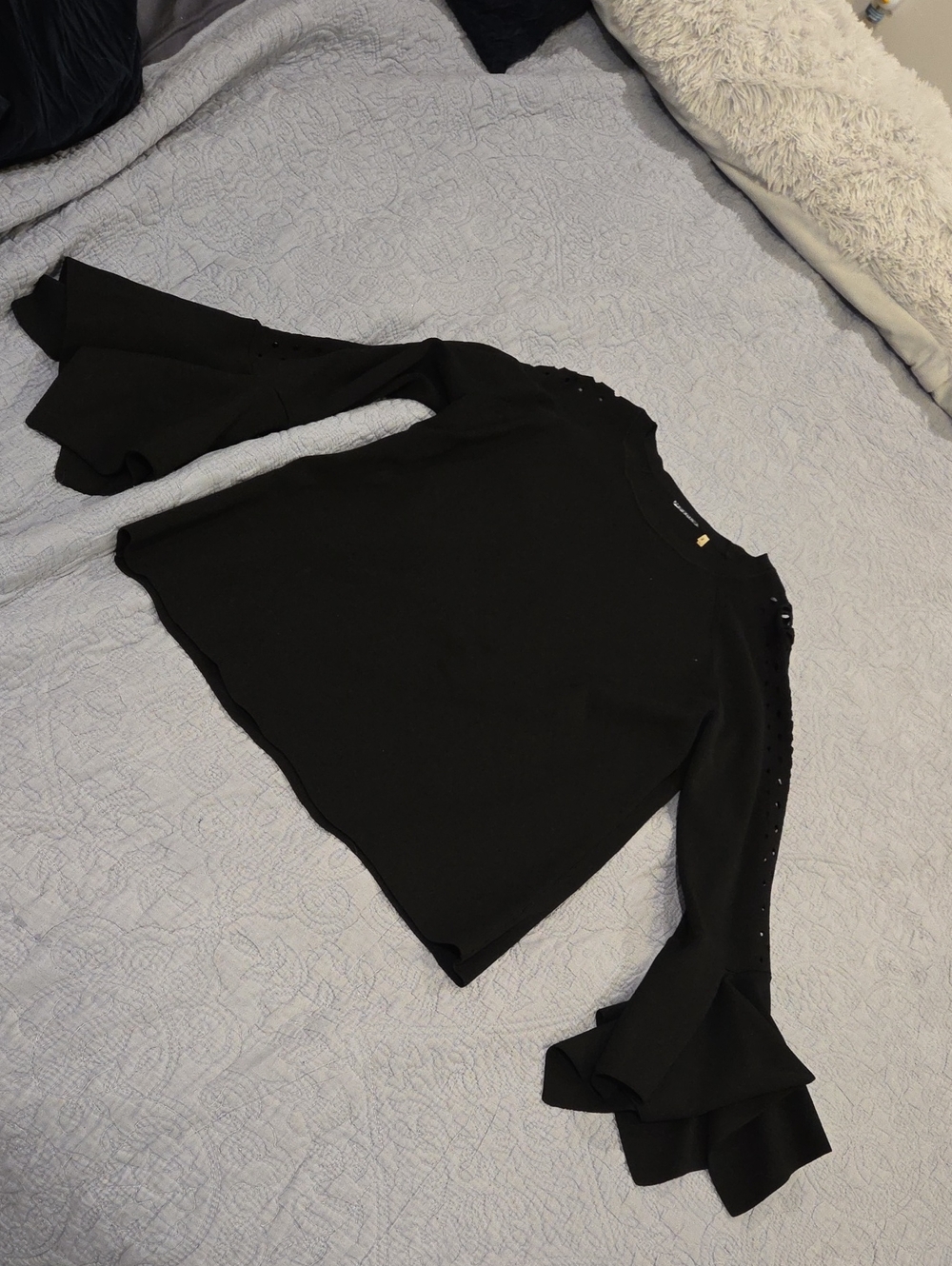 Elie Tahari Black Crochet Lace Bell Sleeve Knit Sweater W/cutouts Size XL